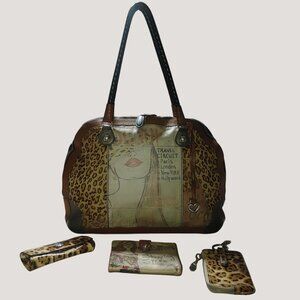 Brighton Fashionista Scoop Bowler Handbag Wallet Discontinued Leopard Print READ